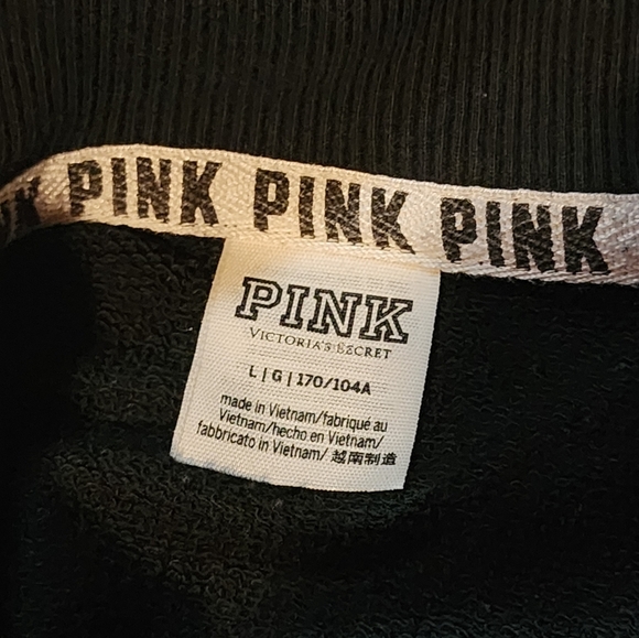 VS PINK Quarter Zip Pullover Sweatshirt Black Logo Side Stripe Relaxed Fit - Picture 9 of 10